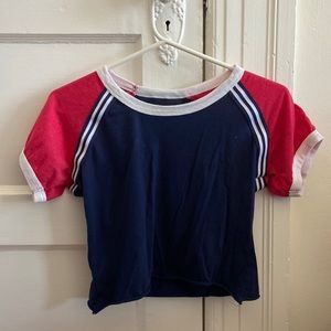 Red, white, and blue hand cropped t shirt
